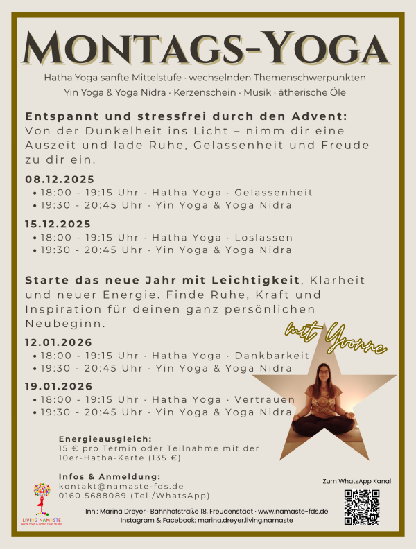 Montags Yoga Adventszeit, Yoga Freudenstadt, Yoga Nidra, Yin Yoga