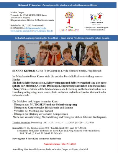 Starke Kinder Nov. Dez. 2025 Kurs für starke und selbstbewusste Kinder.