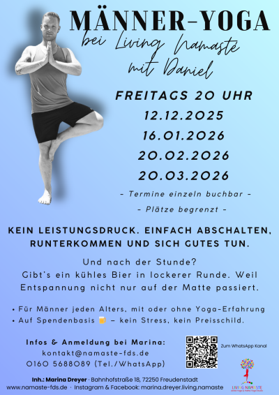 Männeryoga Flyer 1. Quartal Männer Yoga, Yoga Freudenstadt, Living Namasté, Daniel Dreyer