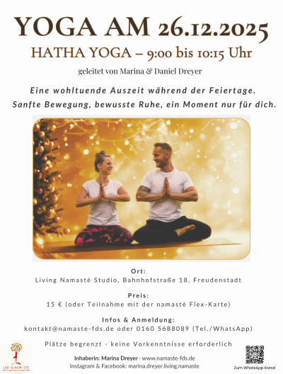 Weihnachtsyoga 26.12 Hatha Yoga Freudenstadt, Living Namaste, Marina Dreyer
